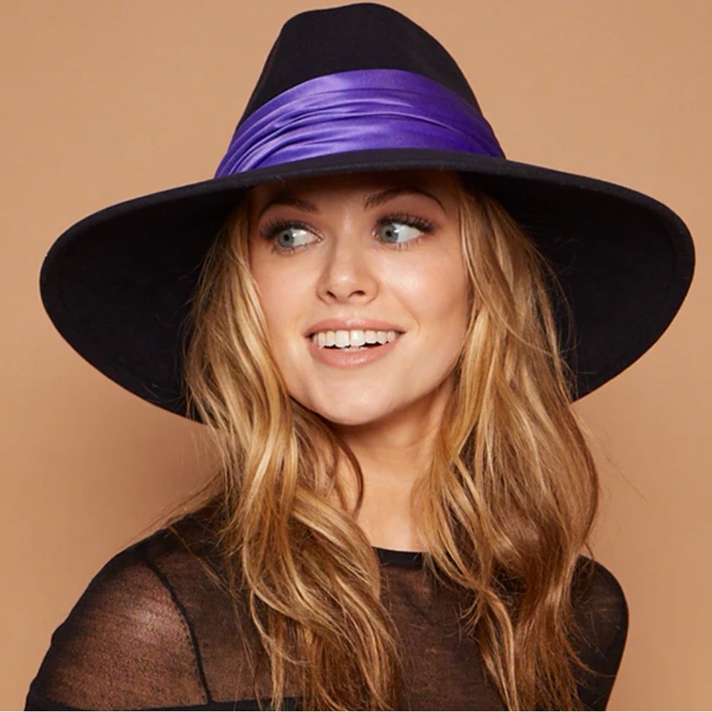 Eugenia Kim Black Hat with Vibrant Purple Band